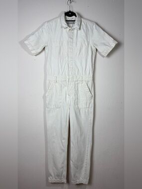 Everlane Short Sleeve Denim Coverall Off White Jumpsuit Utility Womens Size 0